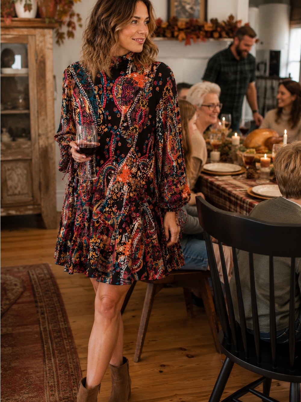 NWT! FREE PEOPLE All Dolled Up Paisley Open Back Mini Dress, soft knit, M. - Picture 12 of 14